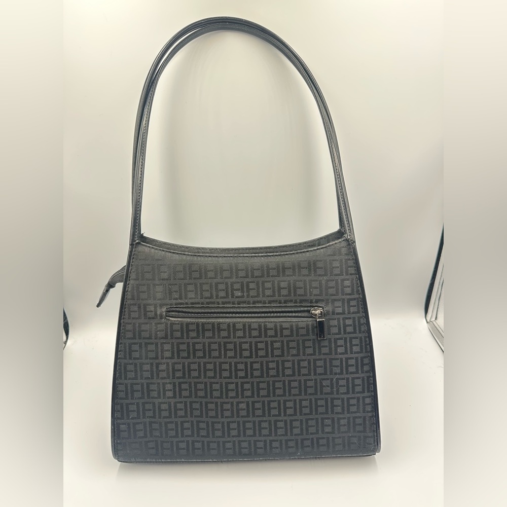 Fellini 90s Black Zucca Square Structured Shoulder Purse Handbag Zip Pockets